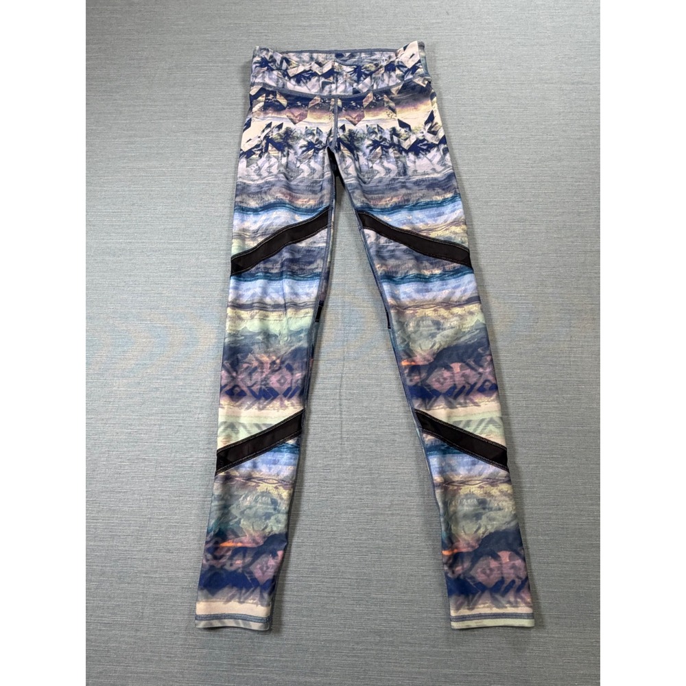 VTG American Eagle Tropical Palm Mesh Panel High Rise Legging Blue XS 09/15 7827